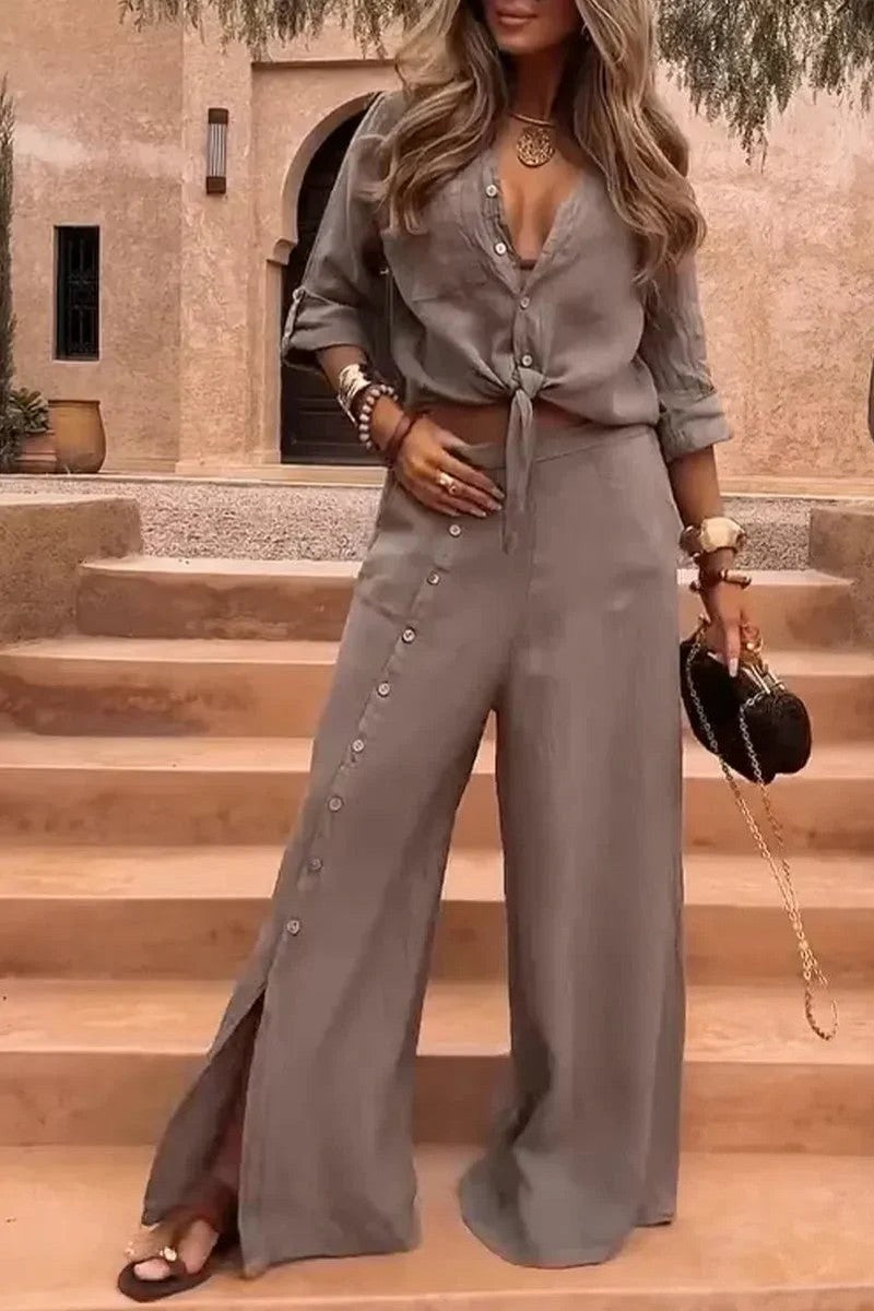 Conjunto Luna em Linho Natural - Modelagem Pantalona e Tecido Respirável — Videtare