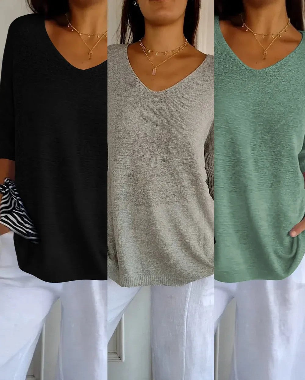 Kit 3 Blusas Luna® em Malha Leve – Decote V — Videtare