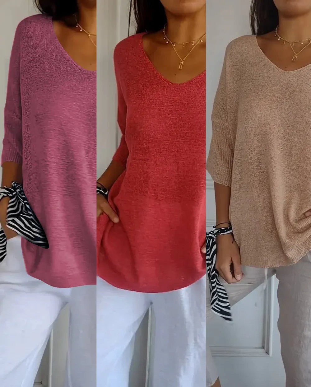 Kit 3 Blusas Luna® em Malha Leve – Decote V — Videtare