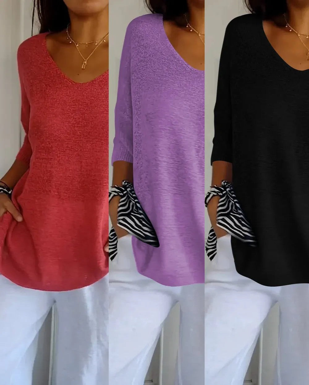 Kit 3 Blusas Luna® em Malha Leve – Decote V — Videtare