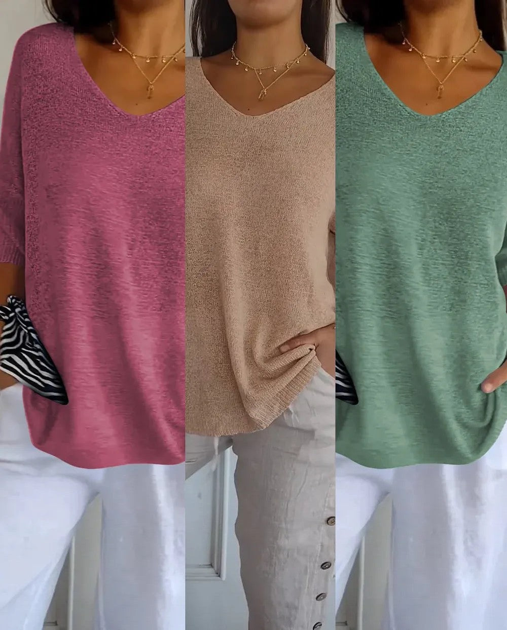 Kit 3 Blusas Luna® em Malha Leve – Decote V — Videtare